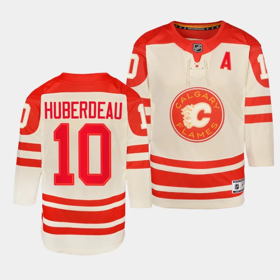 jonathan huberdeau flames 2023 nhl heritage classic youth cream jersey