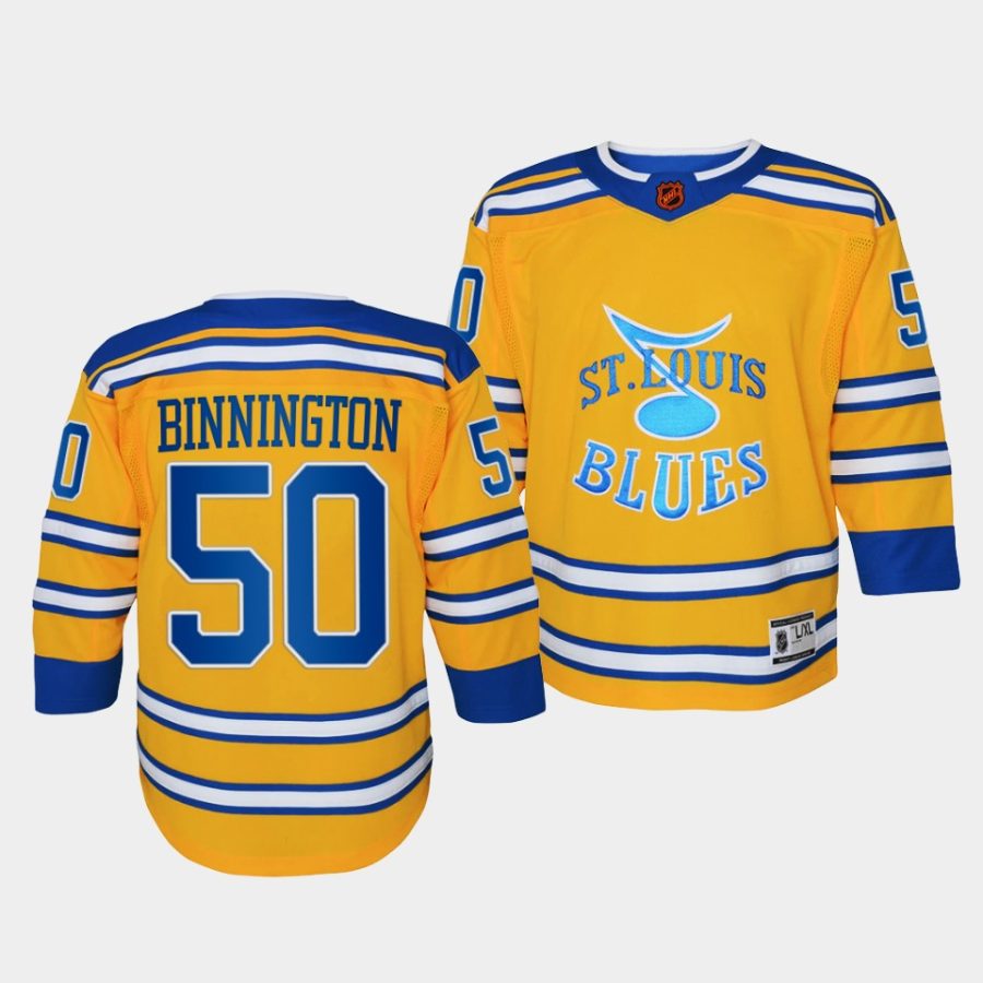 jordan binnington blues 2022special edition 2.0 youth yellow jersey