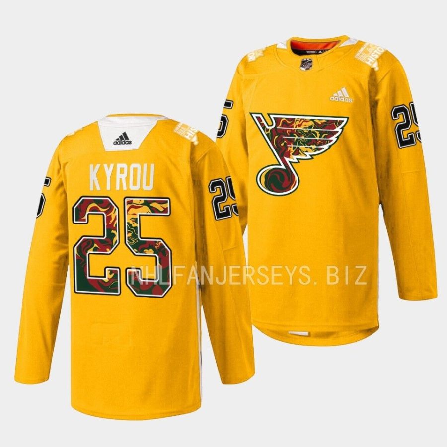 jordan kyrou blues yellow 2023black history night warmup jersey