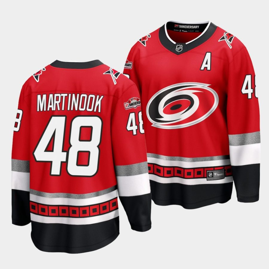 jordan martinook hurricanes red 25th anniversary premier jersey