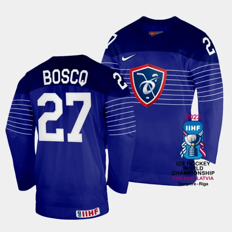 jules boscq france 2023 iihf world championship away blue jersey