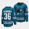 kaapo kahkonen sharks teal 2022 23home the evolve jersey