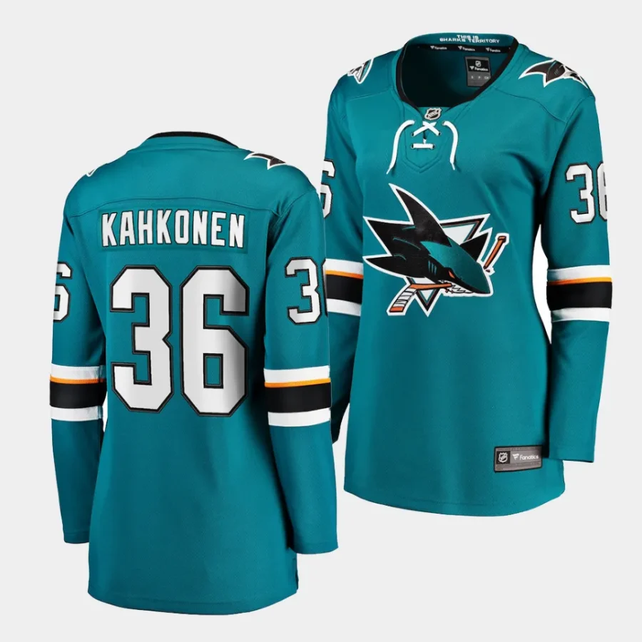 kaapo kahkonen sharks teal home women jerseys