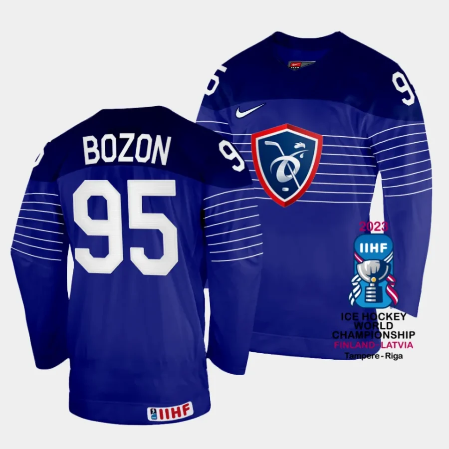 kevin bozon france 2023 iihf world championship away blue jersey