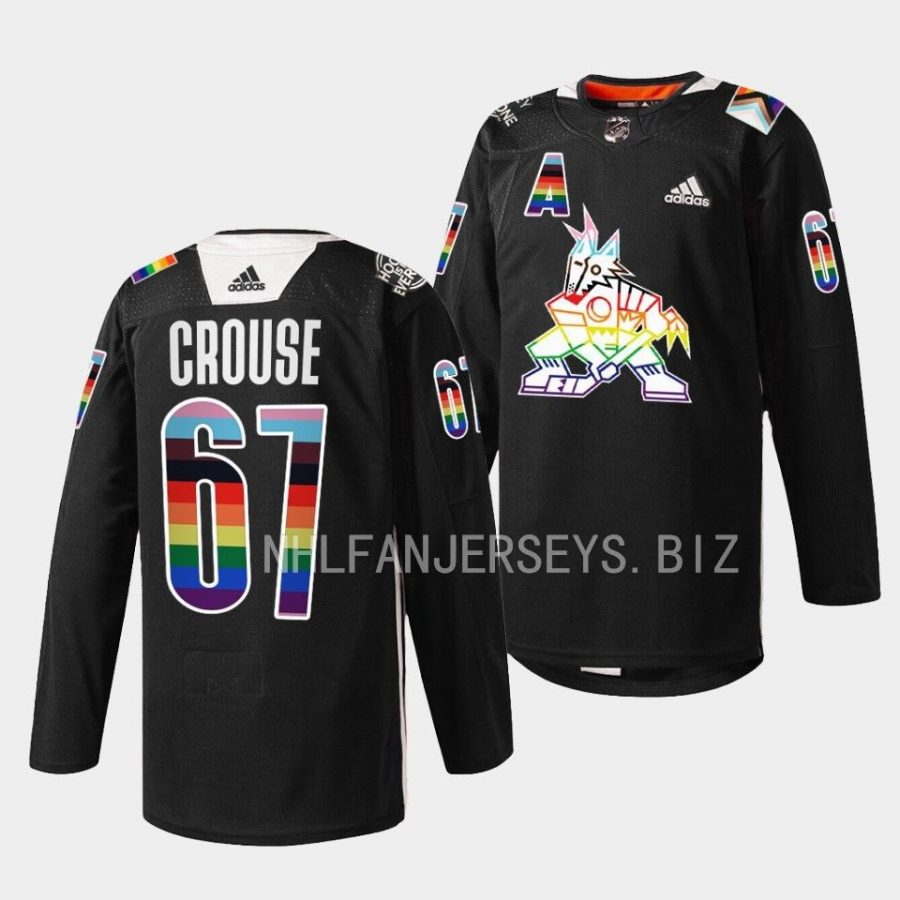 lawson crouse coyotes warm up 2023pride night black jersey