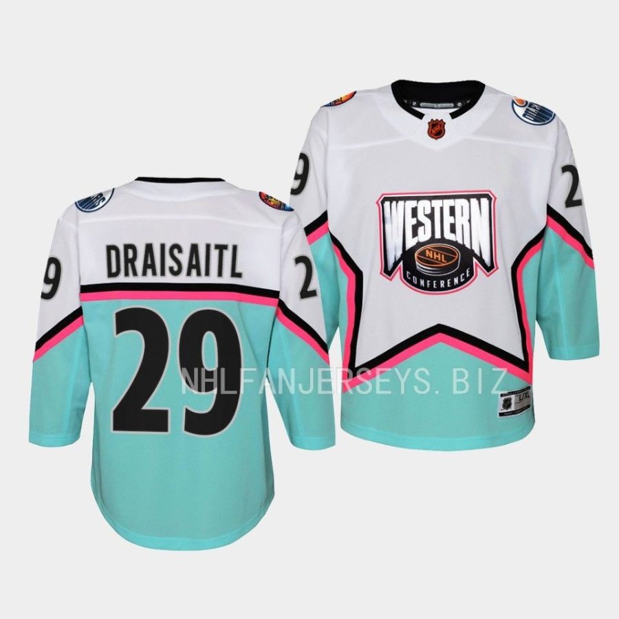 leon draisaitl oilers 2023 nhl all star youth whitewestern conference jersey