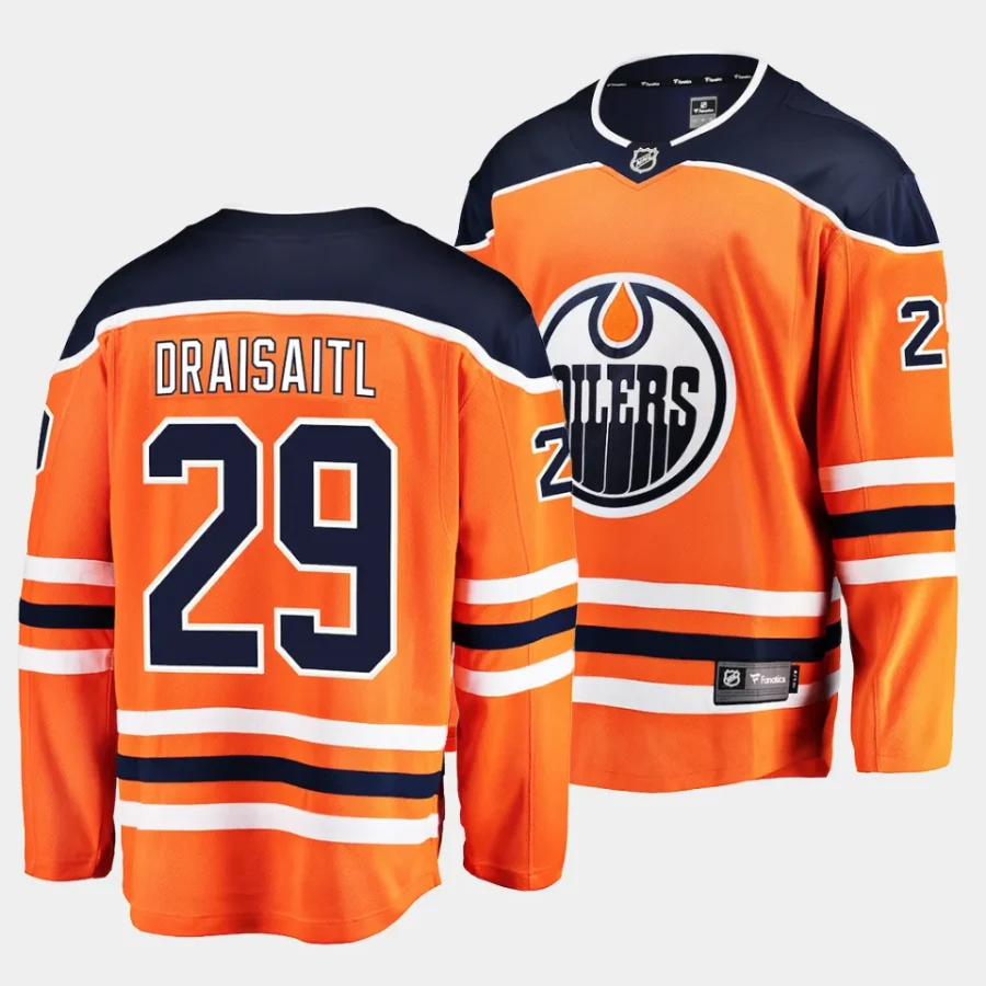 leon draisaitl oilers orange home breakaway player jersey