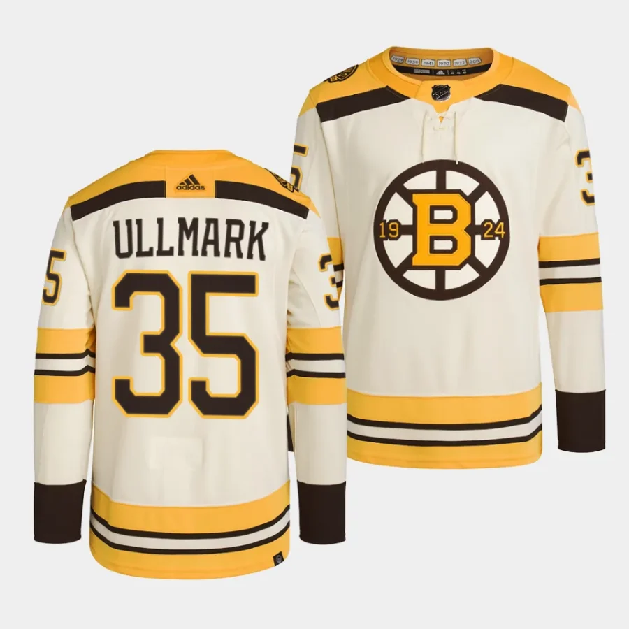 linus ullmark bruins cream 2023 24100th anniversary primegreen authentic playerjersey