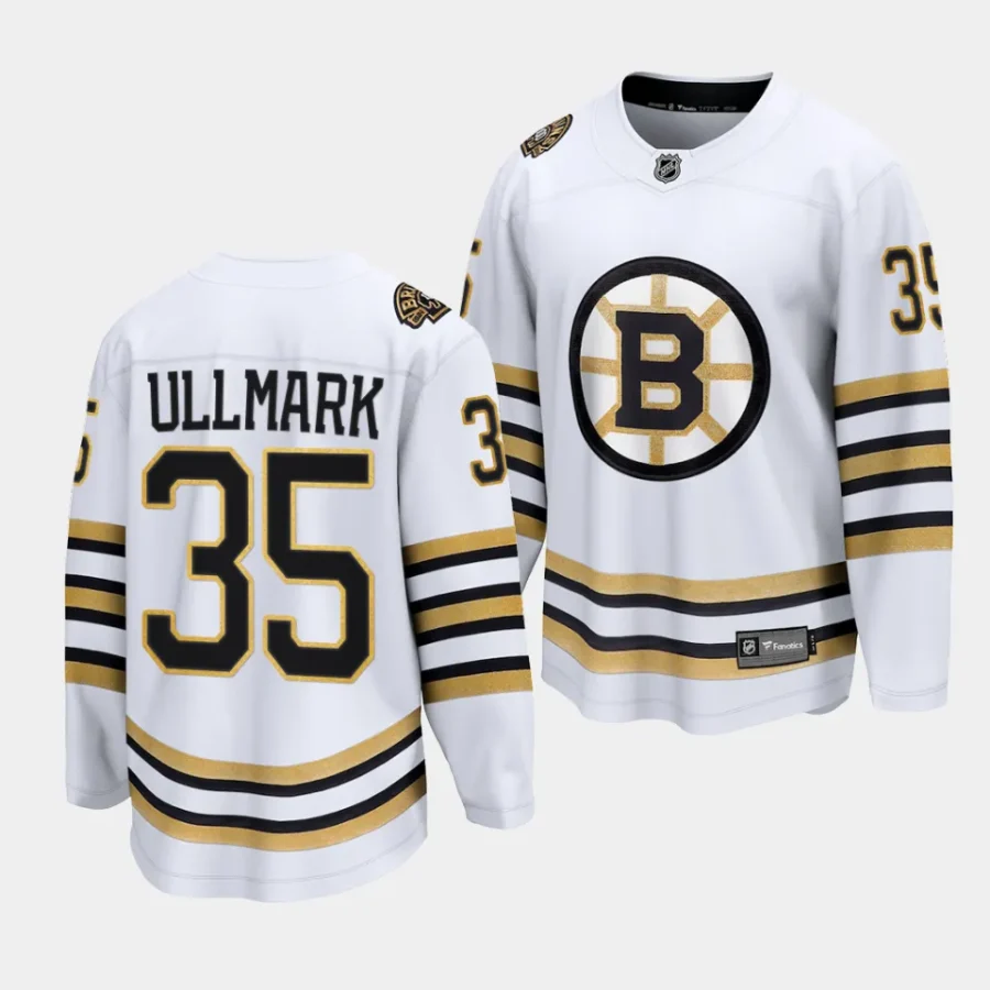 linus ullmark bruins white 2023 24100th anniversary premier jersey