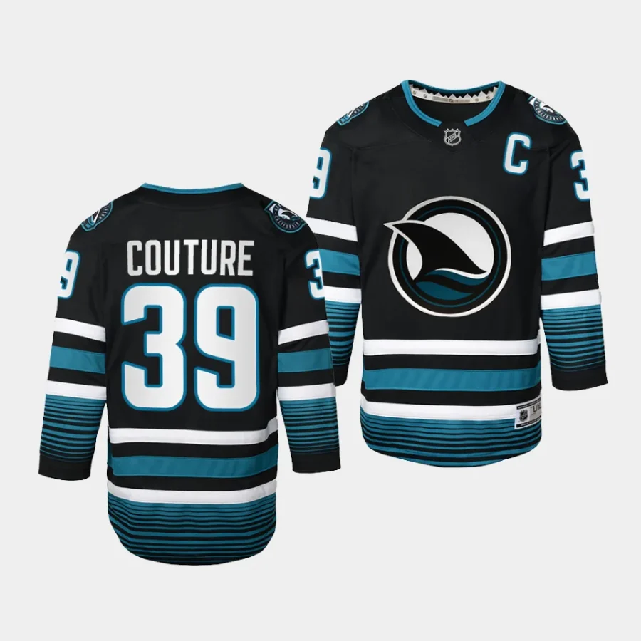 logan couture sharks 2023 24cali fin 3rd alternate youth blackreplica jersey