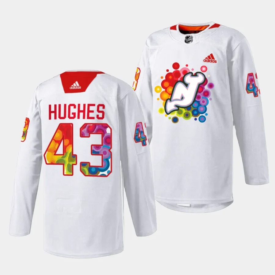 luke hughes devils white 2023 pride night special jersey