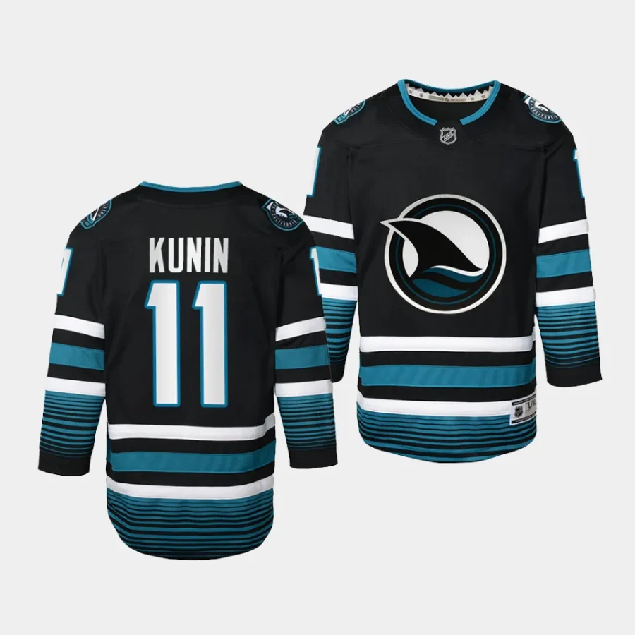 luke kunin sharks 2023 24cali fin 3rd alternate youth blackreplica jersey