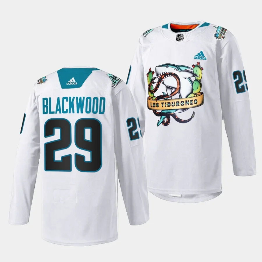 mackenzie blackwood sharks white 2023 los tiburones special jersey