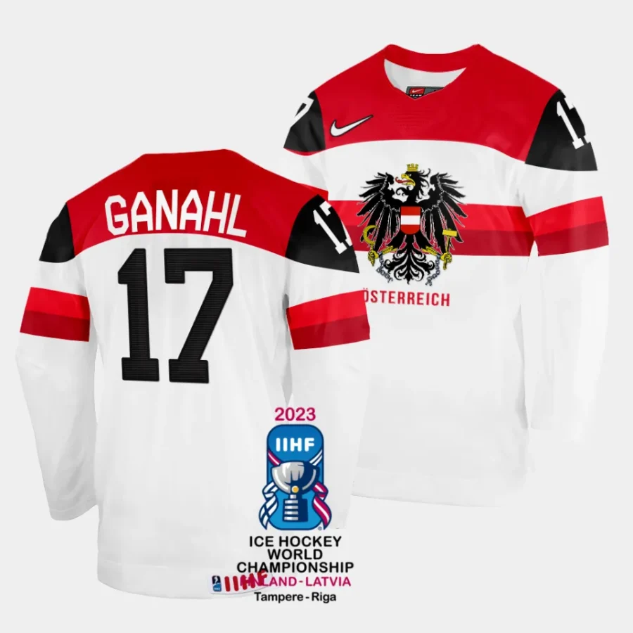 manuel ganahl australia 2023 iihf world championship home white jersey