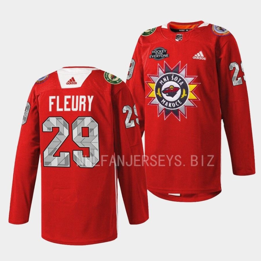 marc andre fleury wild red 2022native american heritage warmup jersey