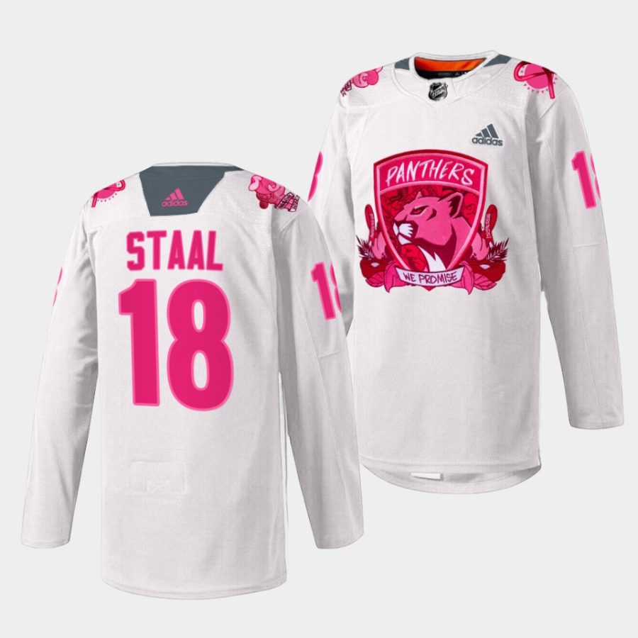 marc staal panthers warmup 2022pink in the rink white jersey