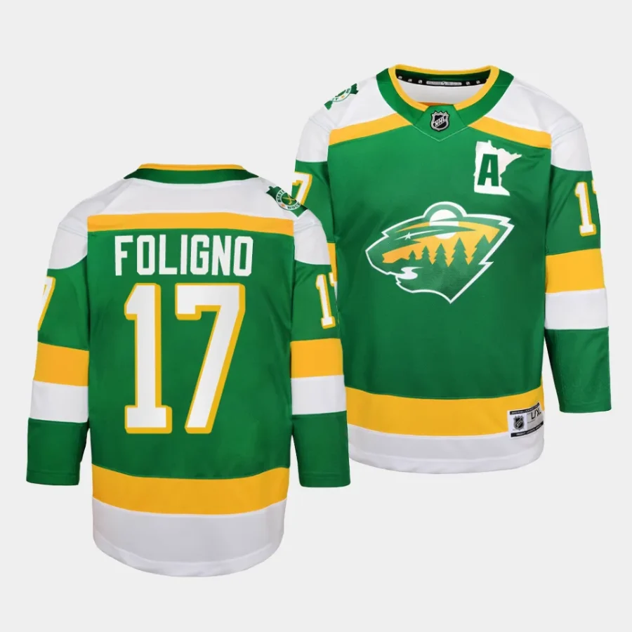 marcus foligno wild 2023 24alternate youth greenreplica player jersey