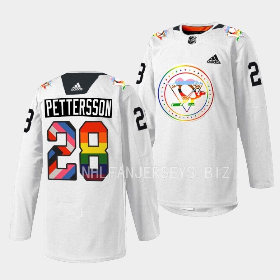 marcus pettersson penguins rainbow 2022pride warmup white jersey