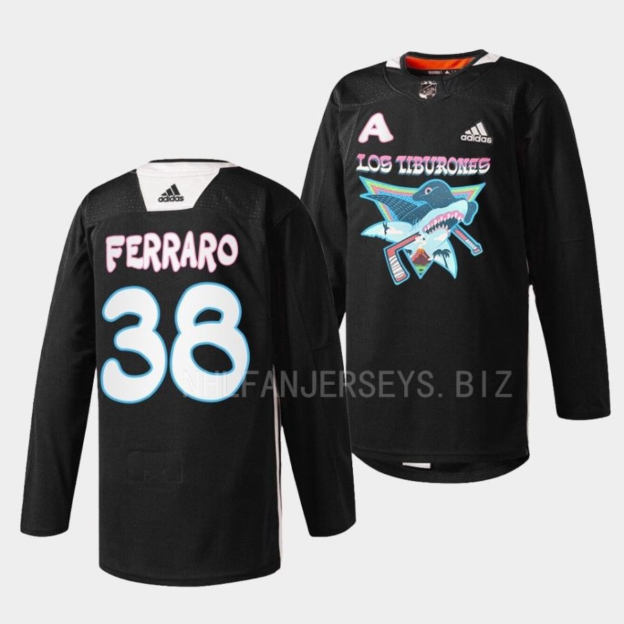 mario ferraro sharks black 2022 los tiburones specialty warm up jersey