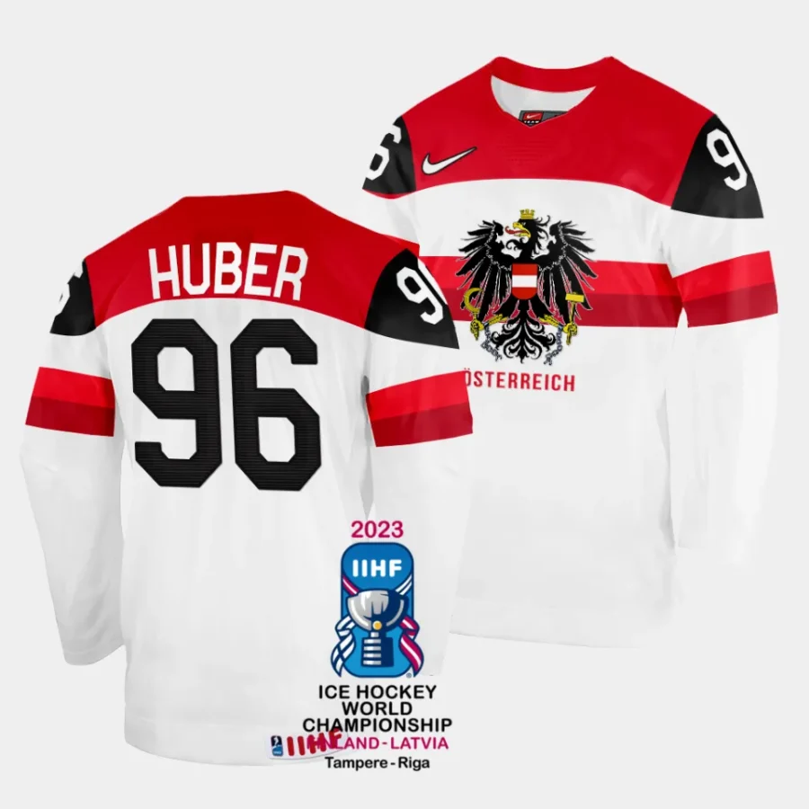 mario huber australia 2023 iihf world championship home white jersey