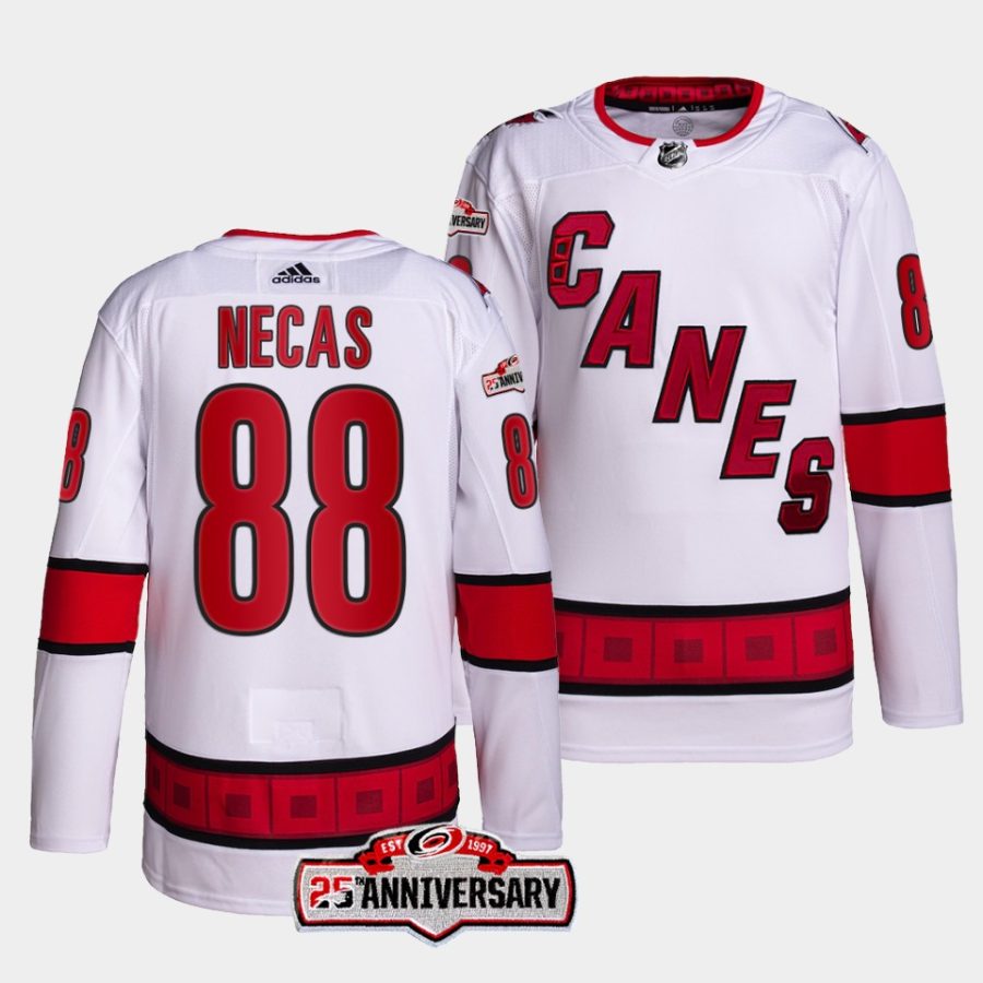 martin necas hurricanes white authentic away 25th anniversary jersey