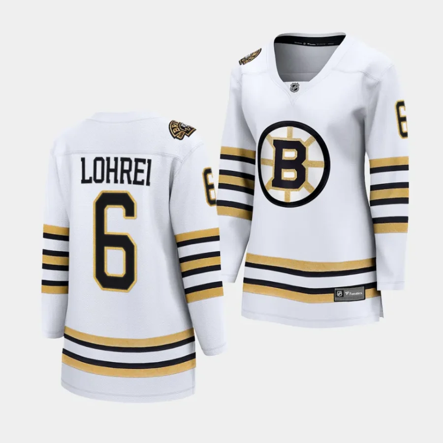 mason lohrei bruins white 100th anniversary women jerseys