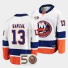 mathew barzal islanders white 50th anniversary away jersey