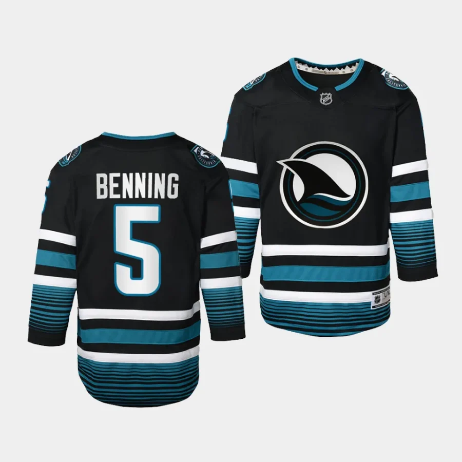 matt benning sharks 2023 24cali fin 3rd alternate youth blackreplica jersey