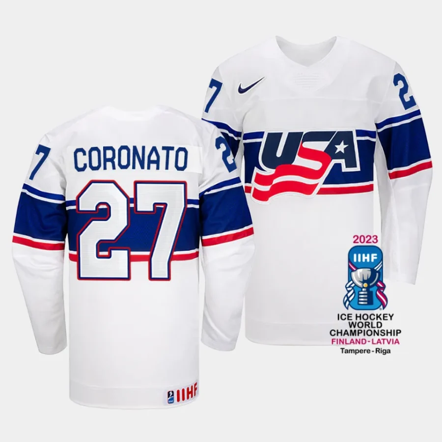 matt coronato usa 2023 iihf world championship home white jersey