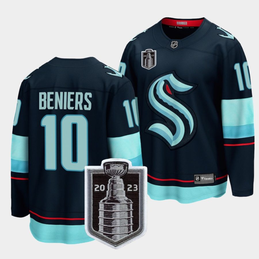 matty beniers kraken blue 2023 stanley cup playoffs home jersey