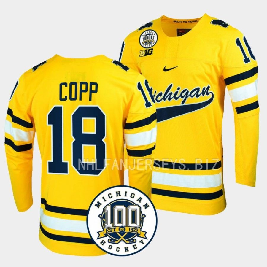 michigan wolverines andrew copp 100th anniversary maize alumni hockey jersey