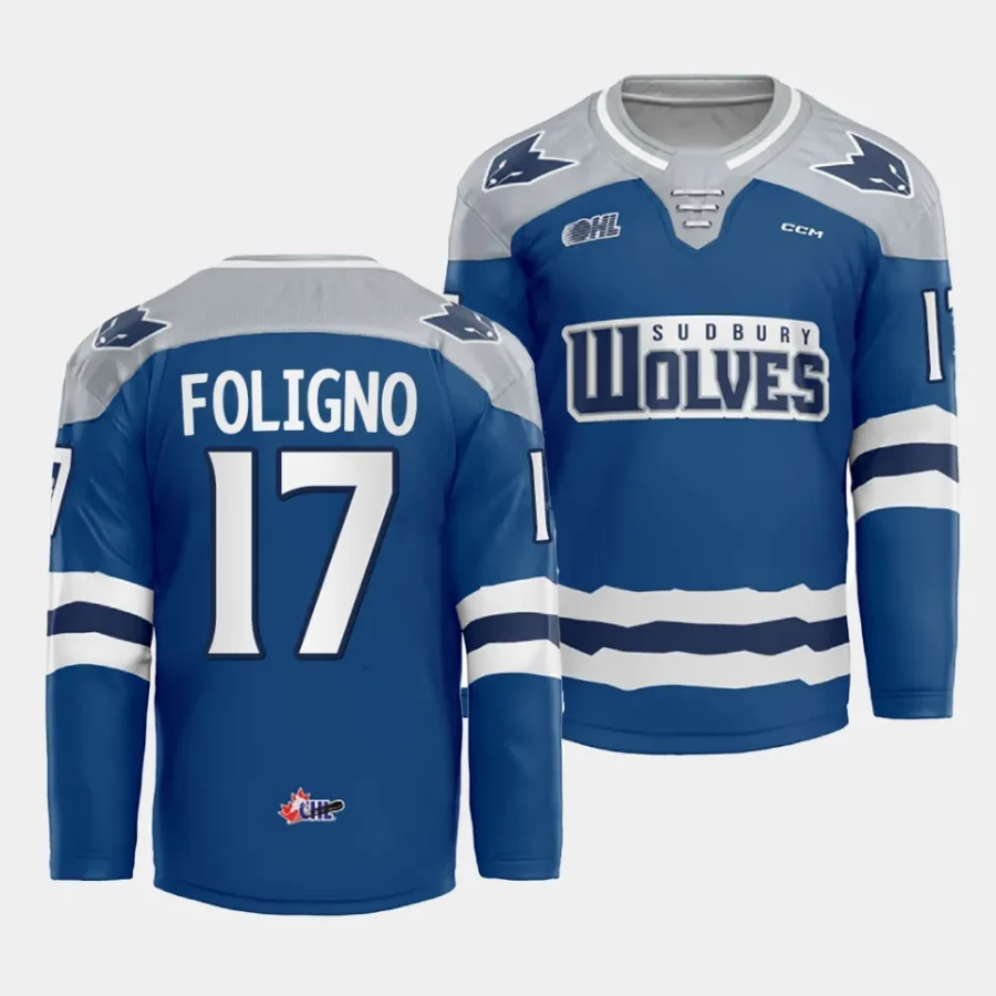 mike foligno sudbury wolves blue 2023 24futuristic alternate ohl replica jersey