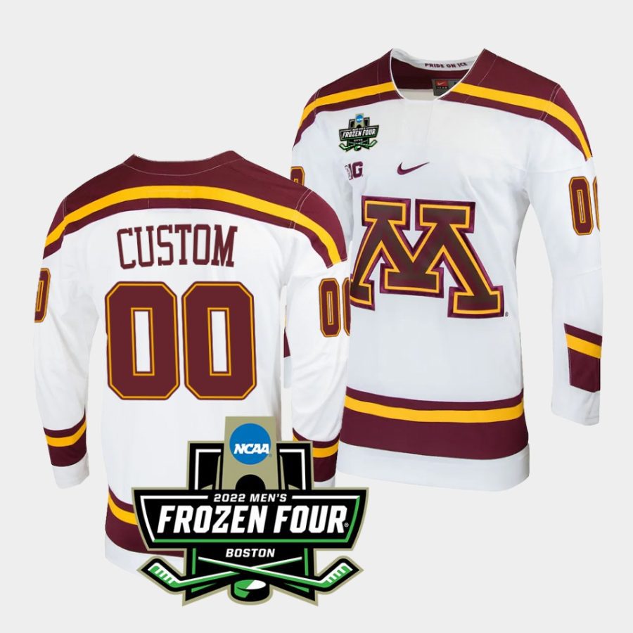 minnesota golden gophers custom 2022 frozen four white home jersey