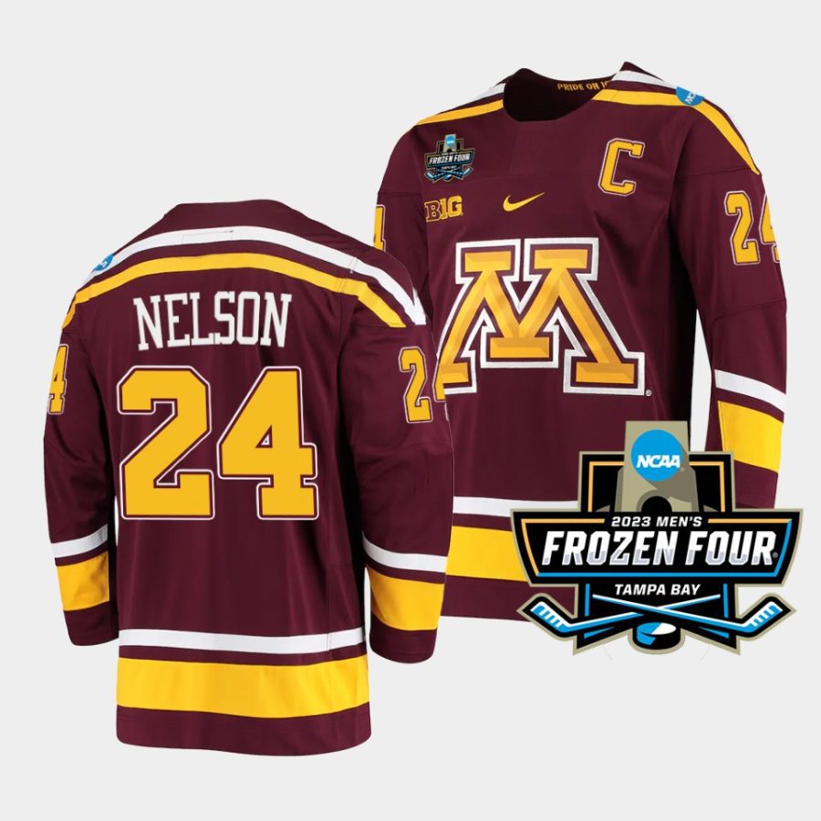 minnesota golden gophers jaxon nelson 2023 ncaa frozen four maroon ice hockey jersey