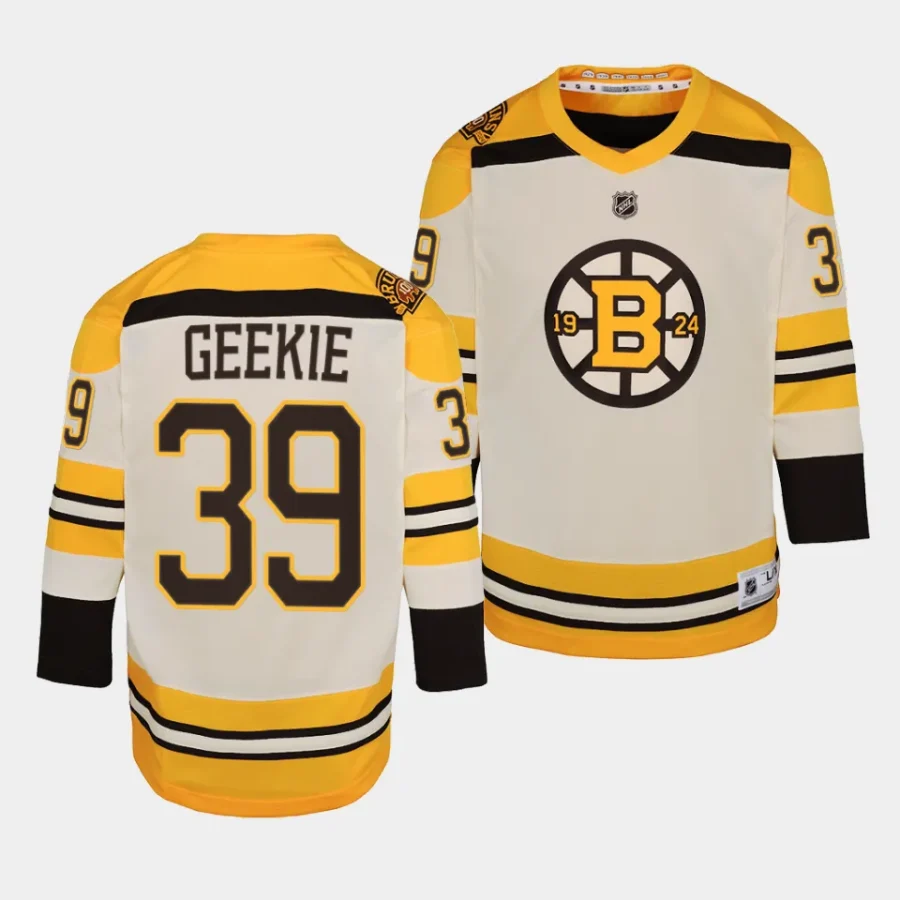 morgan geekie bruins 2023 24100th anniversary youth creampremier jersey