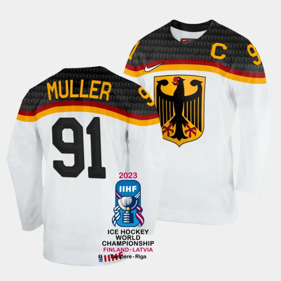 moritz muller germany 2023 iihf world championship home white jersey