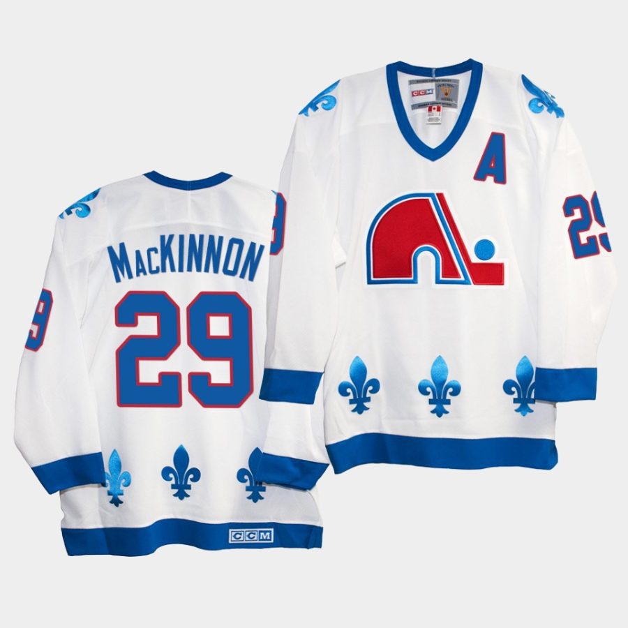 nathan mackinnon quebec nordiques heritage vintage replica white jersey