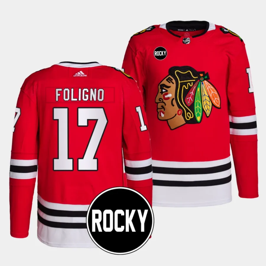 nick foligno blackhawks red 2023 24authentic home rocky patch jersey