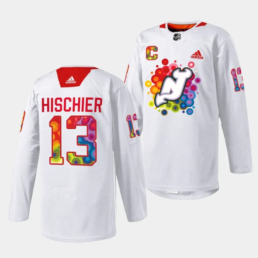 nico hischier devils white 2023 pride night special jersey