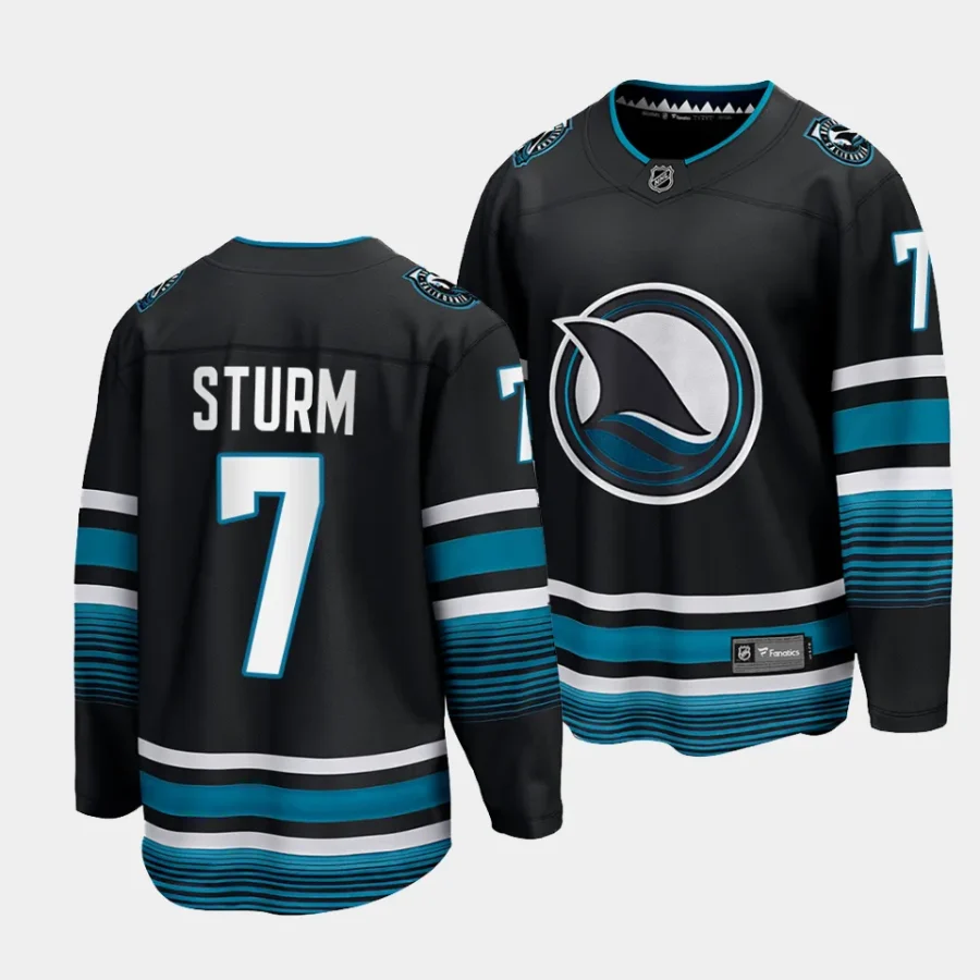 nico sturm sharks black 2023 24cali fin 3rd alternate breakaway player jersey