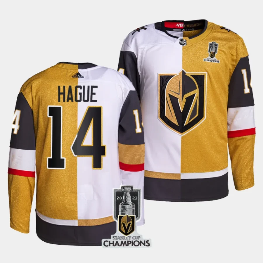 nicolas hague vgk white gold 2023 stanley cup champions split jersey