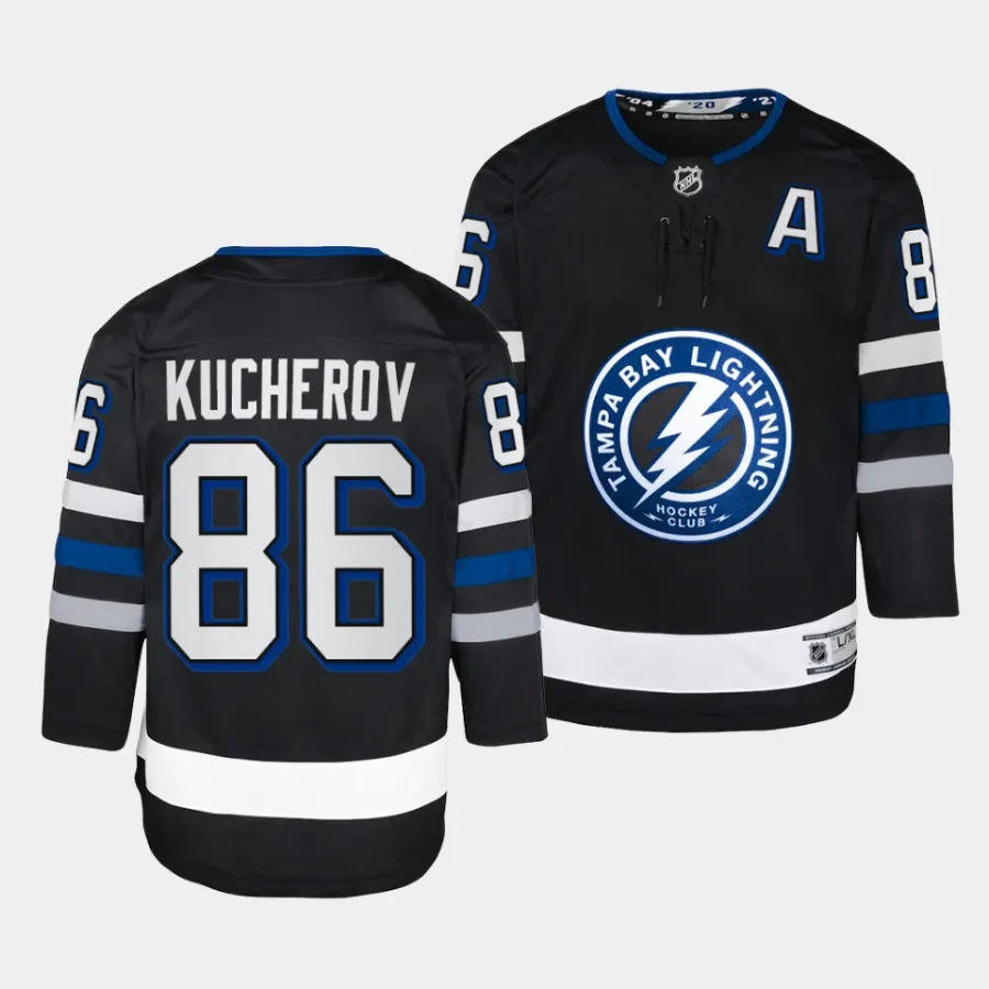 nikita kucherov lightning 2023 24alternate youth blackpremier player jersey