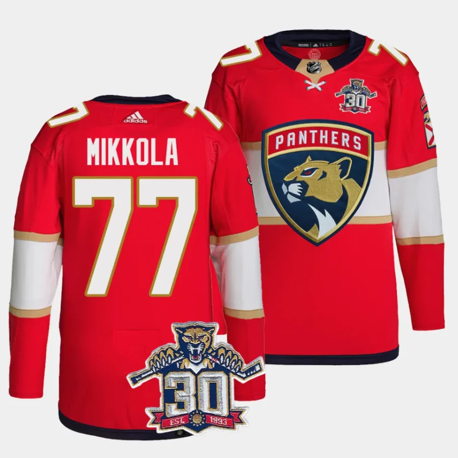 niko mikkola panthers red 30th anniversary authentic home primegreenjersey