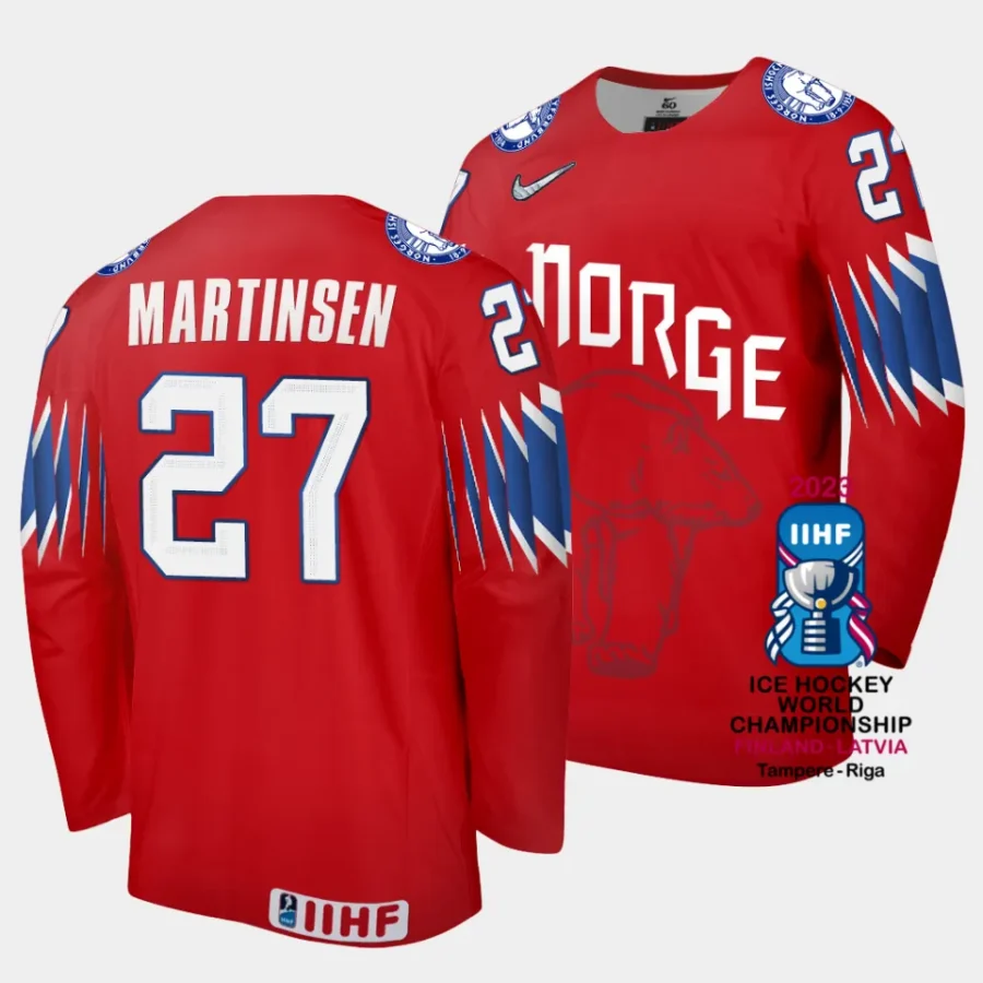 norway andreas martinsen 2023 iihf world championship red away jersey