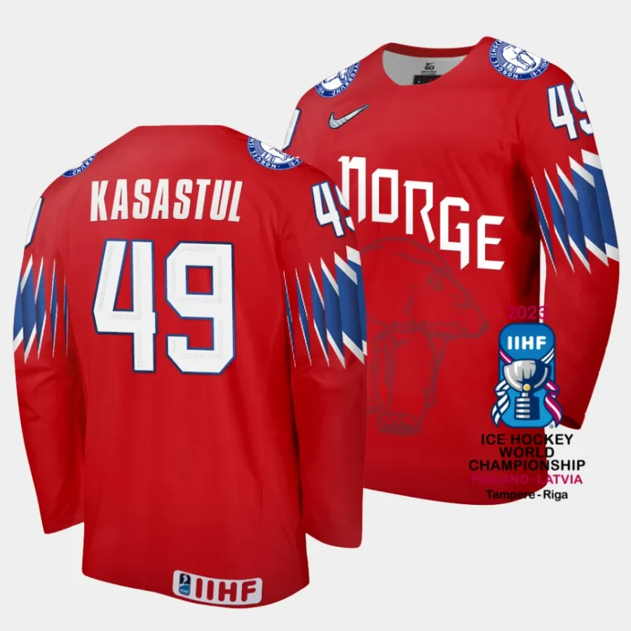 norway christian kasastul 2023 iihf world championship red away jersey