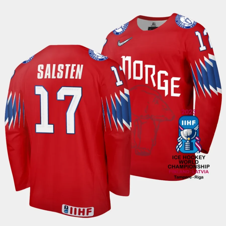 norway eirik salsten 2023 iihf world championship red away jersey