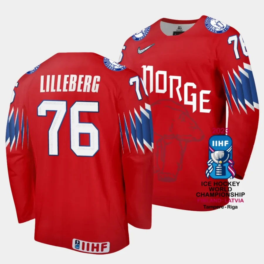 norway emil lilleberg 2023 iihf world championship red away jersey