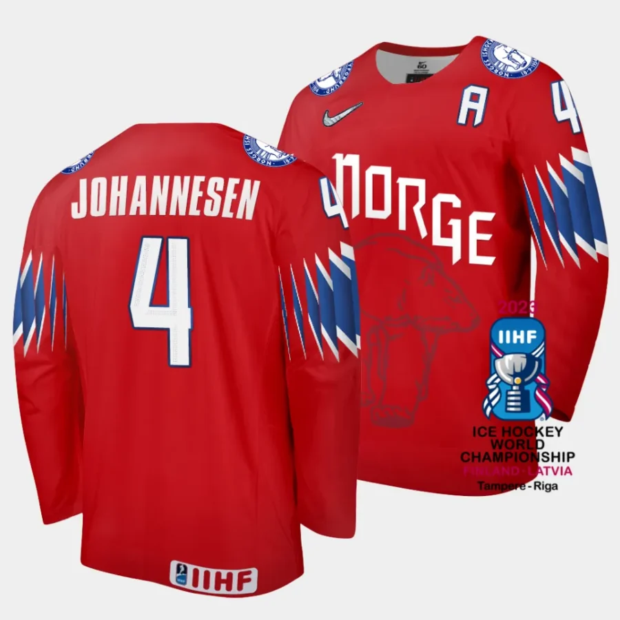 norway johannes johannesen 2023 iihf world championship red away jersey