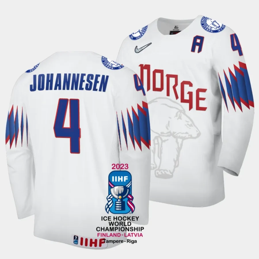 norway johannes johannesen 2023 iihf world championship white home jersey