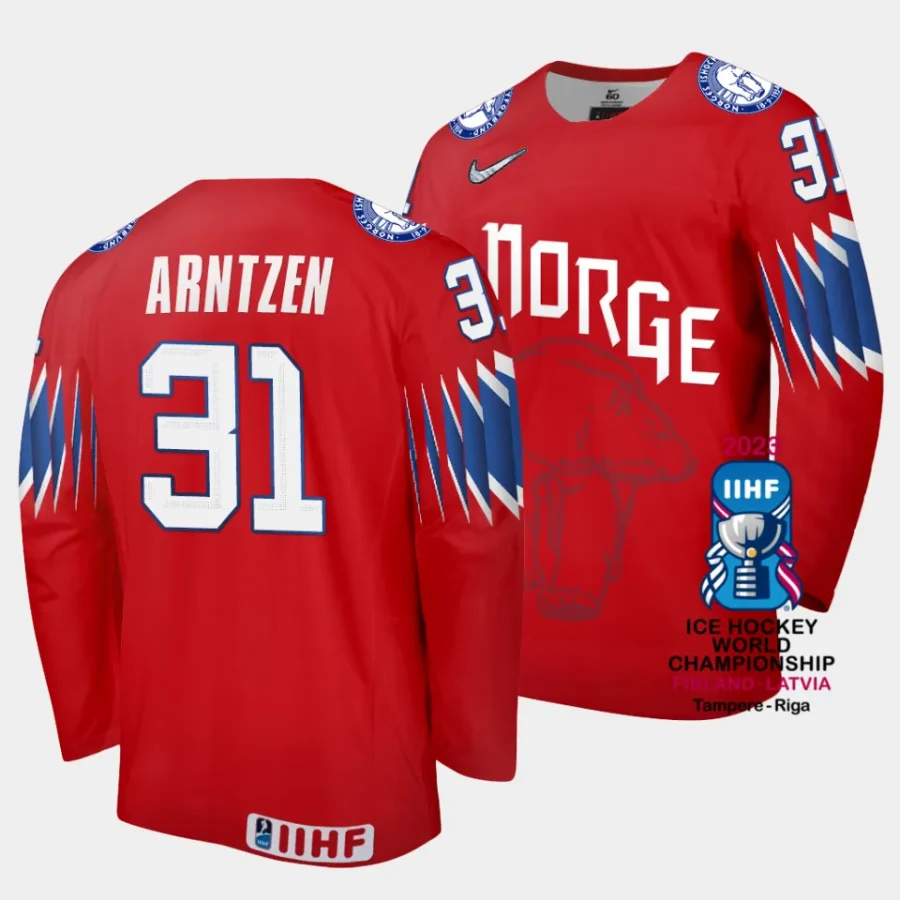 norway jonas arntzen 2023 iihf world championship red away jersey